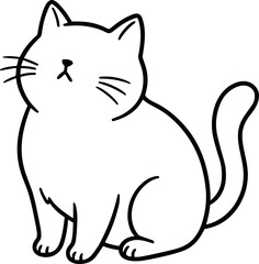 Cute White Cat Illustration, Simple Line Art, Adorable Pet Sitting, Minimalist Design © kumara