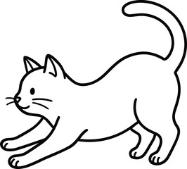 Cute cartoon kitten stretching its body, playful and energetic, simple line art illustration © kumara