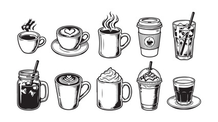 Obraz premium Hand Drawn Coffee and Beverage Illustrations Set