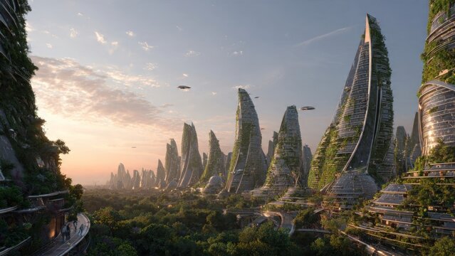 Solarpunk eco-friendly floating city in bangkok with vertical gardens and solar panels amid high water levels futuristic urban design serene waterway reflection