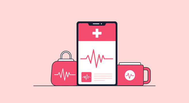 Medical App Illustration: Modern Healthcare Solutions and Digital Health Monitor Application