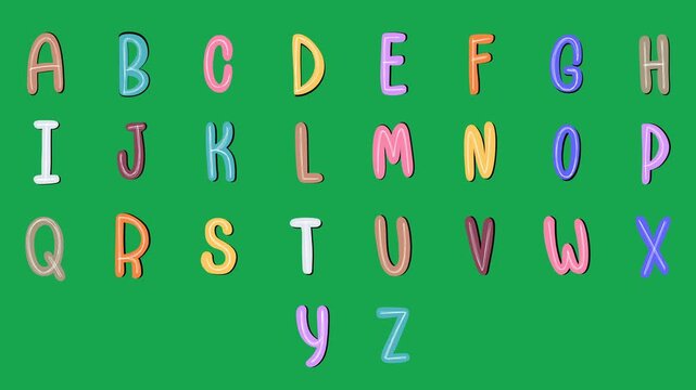Hand Drawn 3D Bubble Alphabet Animated Effect Pack on Green Screen Overlay
