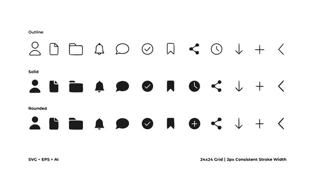 UI icons, web interface symbols, mobile app icons, user interface elements