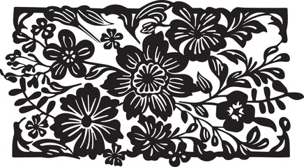 Obraz premium Black floral pattern with flowers and leaves