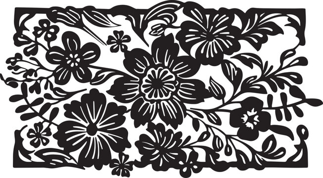 Black floral pattern with flowers and leaves