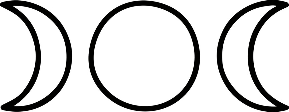 Triple Moon Symbol, Wiccan Pagan Symbol, Phases of the Moon, Crescent and Full Moon