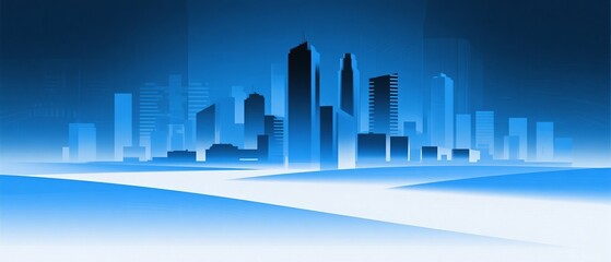 Fototapeta premium Blue gradient minimalist illustration of city skyline
