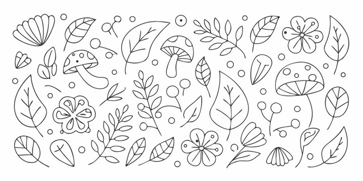 botanical mushroom leaf pattern in delicate line art