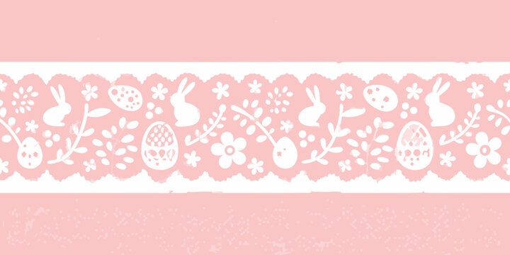easter decorative border with bunnies eggs flowers