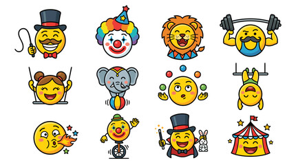 Circus Emojis: Lion, Clown, Magician, Strongman, Juggler, Fire Eater, Acrobat © Dika