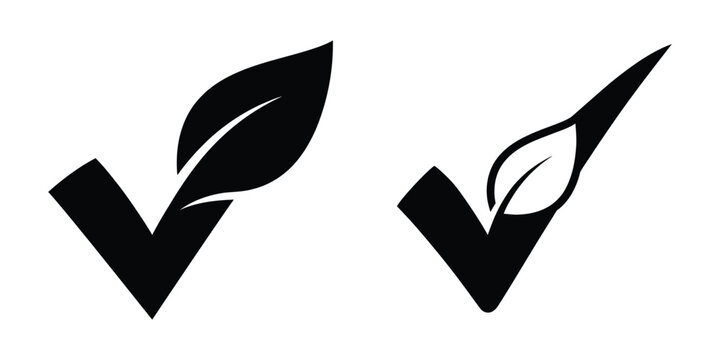 Leaf Eco Check Mark icon silhouette vector isolated illustration design
