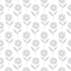 Fototapeta premium A seamless gray flower pattern with simple stems and petals, ideal for backgrounds, textiles, stationery, and minimalist décor