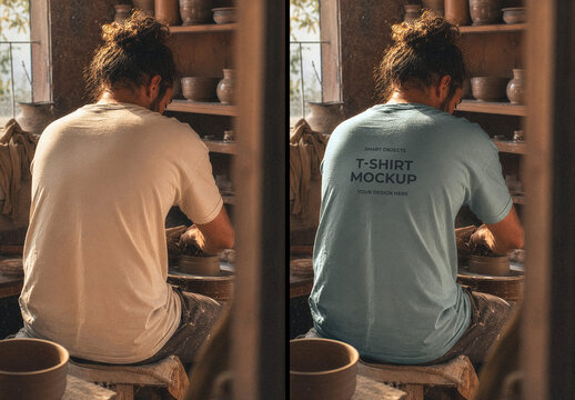 Pottery Studio Back View T-Shirt Mockup