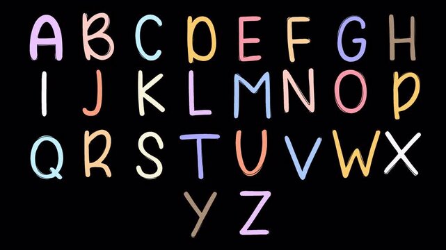 Hand Drawn Colorful Alphabet Letters Typography Animation with Alpha Channel