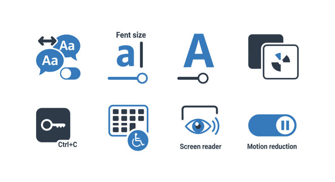 Accessibility Icons: Font Size, Screen Reader, Motion Reduction, Control