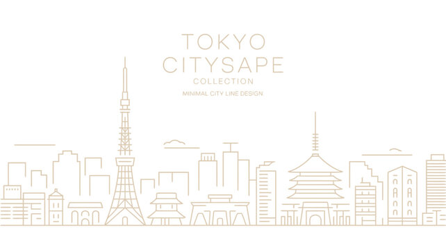 tokyo cityscape line art minimalist architecture tower building skyline design vector illustration urban landscape modern japanese culture travel tourism city scene