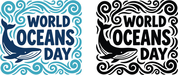 Obraz premium World oceans day logo with whale and waves ocean conservation awareness