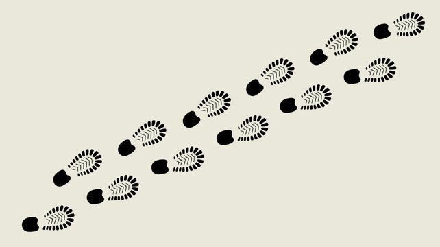 footprints on beige background black tracks trail path steps foot print pattern simple graphic design minimalist illustration vector icon symbol journey