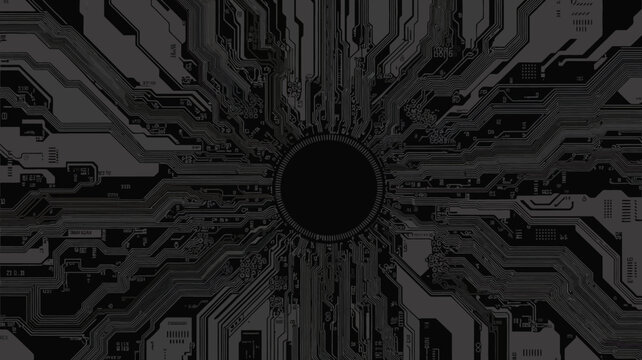 circuit board intricate design electronics technology hardware microchip silicon pattern vector graphic black white complex network connections engineering digital industry computer