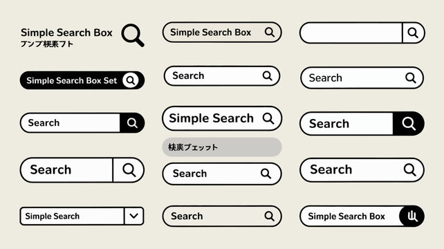 search box icons flat design interface web input field magnifying glass symbol minimalist vector graphic element collection set modern technology internet