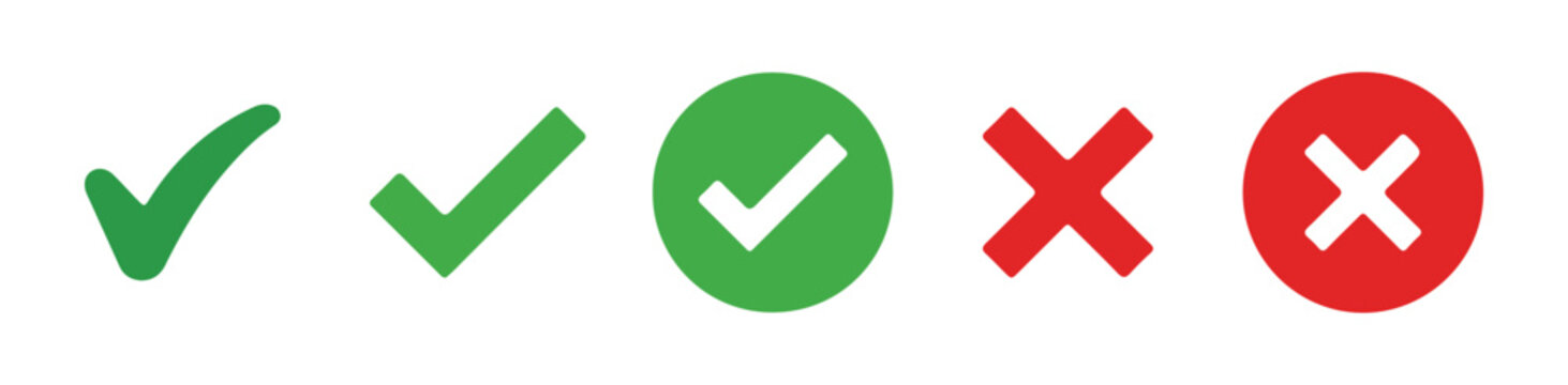 Green check mark and red cross icons on transparent background vector illustration for web design.