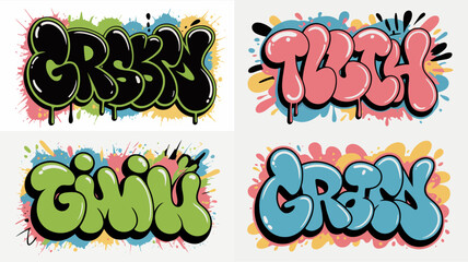 four graffiti words colorful vector art illustration urban street culture design text lettering stylish modern graphic background white creative expression artistic © rocky