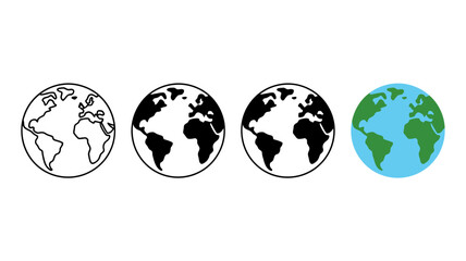 four globe icons in various styles icon earth planet world vector illustration black white blue green simple minimalist design symbol global © rocky