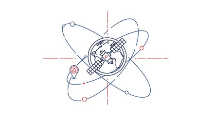 Satellite orbiting Earth, Global communication and navigation concept, Technology illustration © Atu