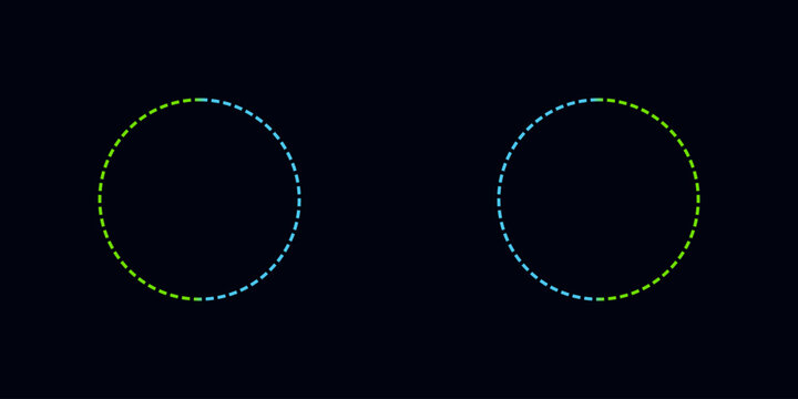 Two dashed circles on dark background with green and blue segments.