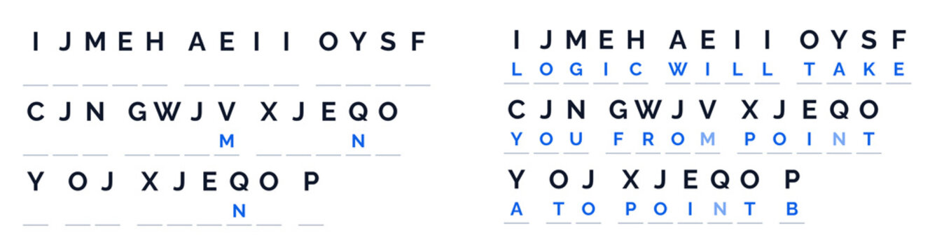 Cryptogram puzzle with logical patterns and text arrangements  
