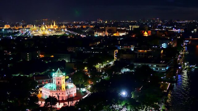 aerial photography at the Royal funeral pyre for King Bhumibol Adulyadej in sunset time. the Royal funeral pyre starting to dismantle