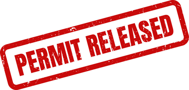 Red Permit Released Rubber Stamp on White Background Indicating Approval, Validation, and Completed Status