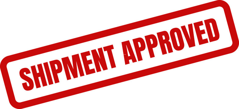 Red Shipment Approved Rubber Stamp on White Background Indicating Approval, Validation, and Completed Status