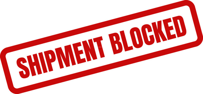 Shipment Blocked Red Rubber Stamp Impression on White Background for Rejection, Denial, and Invalid Status