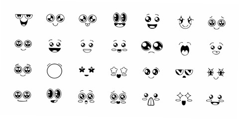 Fototapeta premium cartoon facial expressions a collection of black and white line art