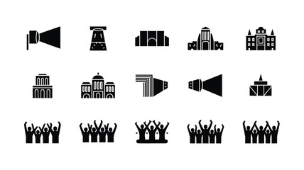 Naklejka premium Set of 15 Black Protest and Public Assembly Vector Icons