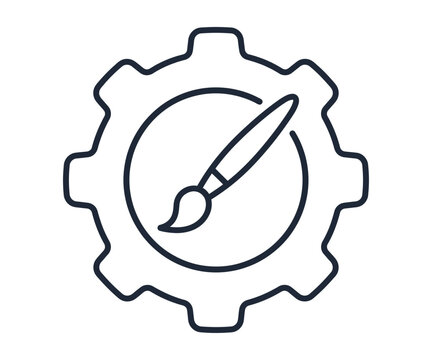 Gear icon with paintbrush on white background