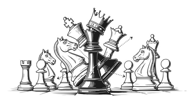 Chess Game Strategy Victory Concept, King Crown Overthrown Pieces