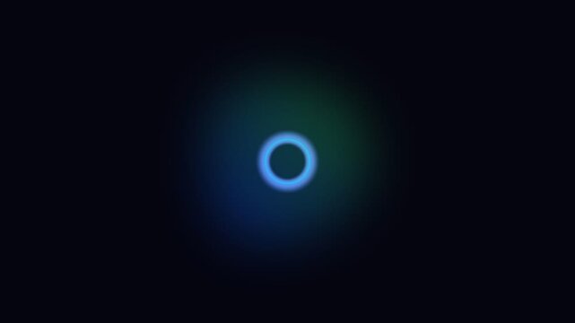 Circular luminous ring glowing with electric blue and ethereal green aura emanating from darkness symbolizing digital energy abstract concept or futuristic technology element against a deep void