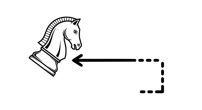 Chess Knight Piece with Arrow and Outline