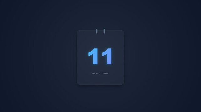 Calendar page showing the eleventh of the month with a cool blue gradient numeral displayed prominently against a deep navy backdrop symbolizing a specific date or event counting down towards a