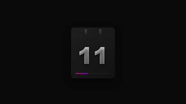 Digital calendar page displaying the number eleven with a soft gradient progress bar at the bottom and a dark muted color scheme creating a sophisticated and professional presentation suitable