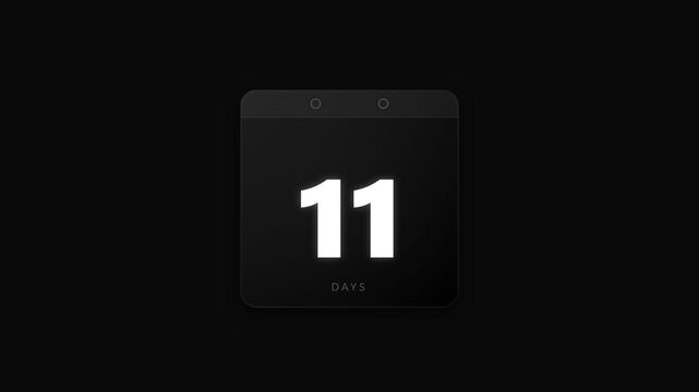 A Dark Square Calendar Displays The Number Eleven Prominently In White Bold Text Indicating A Specific Day Or Count Down Against A Deep Black Void Suitable For Planning And Scheduling Concepts
