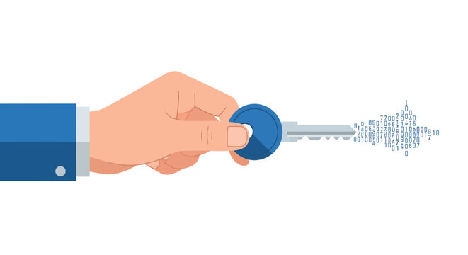Businessman Hand Holding a Digital Key for Cybersecurity, Data Protection, and Secure Access Solutions Concept