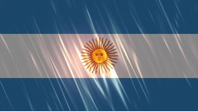 Argentina flag with glowing light streaks on shiny satin texture background, argentinian national symbol loop for sports championship celebrations, 4k video footage