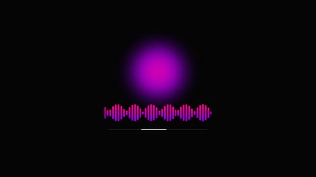 Abstract purple glowing sound wave pulsating with rhythmic energy against a dark void representing audio or music visualization in a digital concept