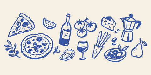 Obraz na płótnie Canvas Italian Food Set Sketch Doodle Vintage Vector