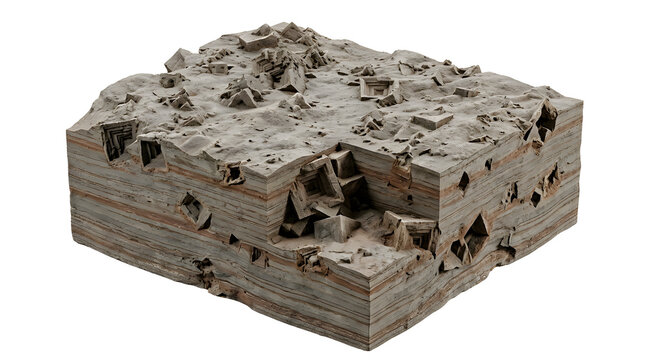 Highly Detailed 3D Render of Evaporite Halite Crystal Cast in Mudstone, Isolated on White, Suitable for Science Education