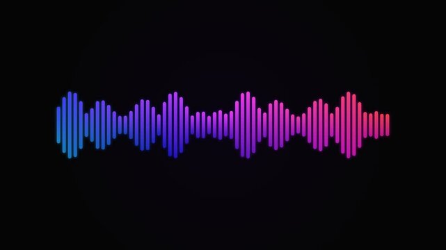 Vibrant digital sound wave display showcasing audio spectrum levels with dynamic fluctuating colorful bars against a dark backdrop perfect for music production concepts and digital signal