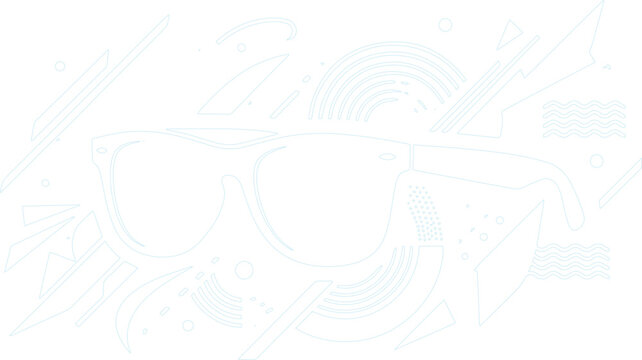 Retro 80s style sunglasses vector illustration, cool 1980s fashion accessory, vintage summer eyewear design, abstract geometric shapes, minimalist line art graphic resource isolated on White